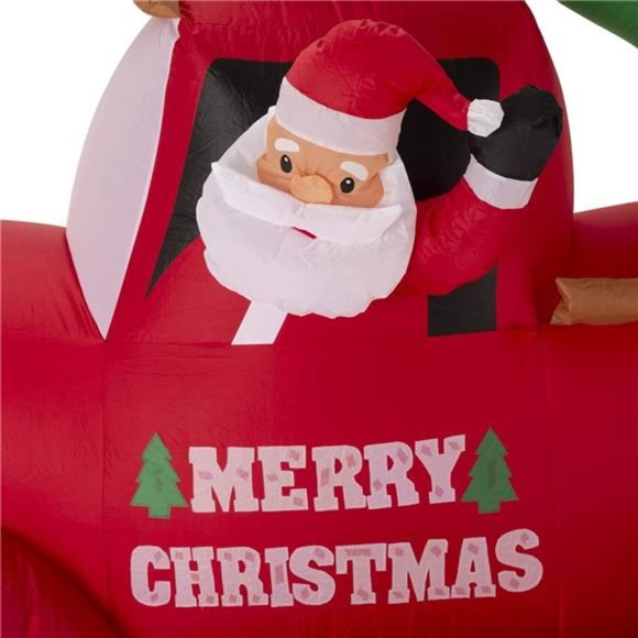 HOMCOM 7.5ft Christmas Santa Inflatable Fire Truck  Christmas Inflatable Decoration 7 Ft Santa on Red Truck Built-in Lights Outdoor